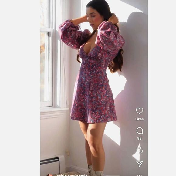 For Love and Lemons Long-Sleeve Floral Tonya Mini Dress Size XS NWT! $225 retail - Picture 3 of 10